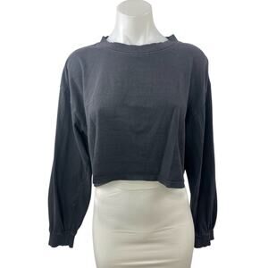 Zara Women's Black Crew Neck Long Sleeve Crop Pullover Sweater Sweatshirt Top L